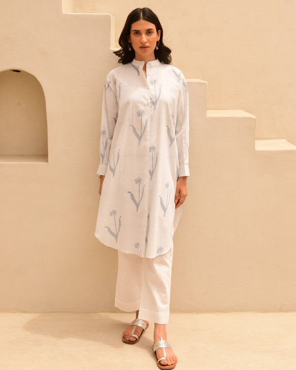 Blue linen handblockprinted kurta set of 2