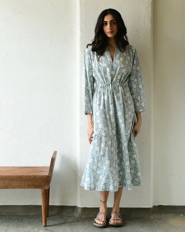 Pastel blue handblockprinted dress