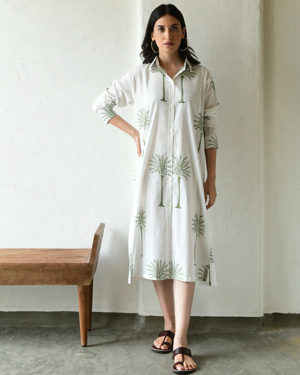 Green Palm handblockprinted shirt dress