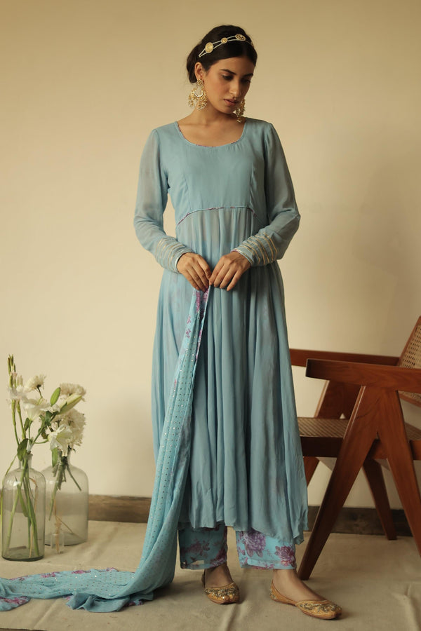 Zaheen Blue Anarkali Set